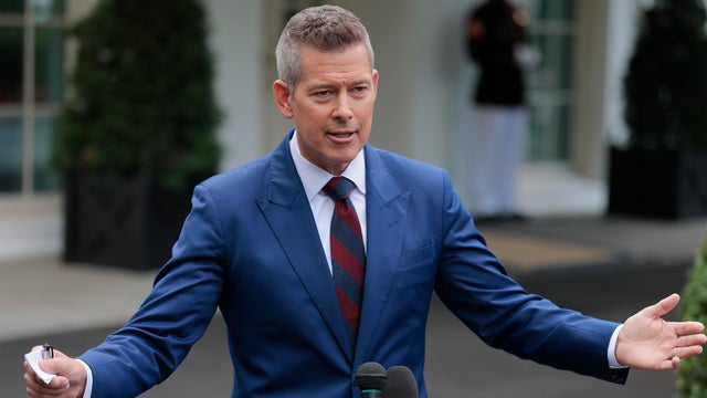 Transportation Secretary Sean Duffy speaks to reporters outside of the West Wing of the White House on May 6, 2025, in Washington. 