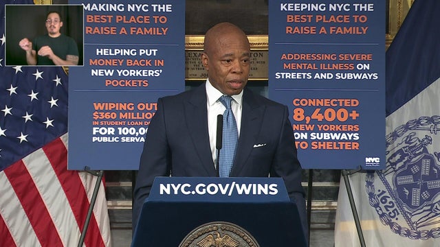 New York City Mayor Eric Adams speaks at a press conference 