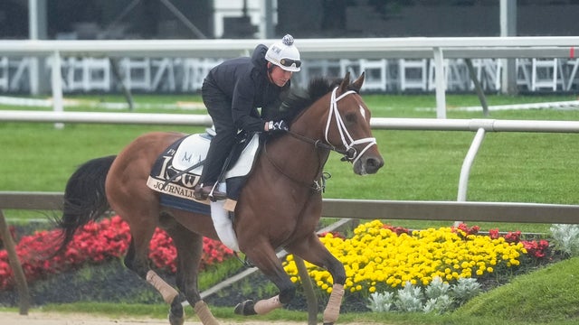 Preakness Stakes entry Journalism breezes during morning workouts at Pimlico Race Course in Baltimore, May 14, 2025. 