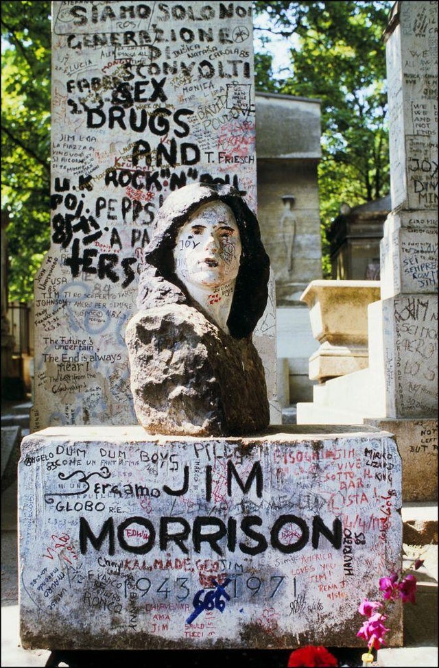 The tomb of Jim Morrison in Paris, France in June, 1985. 