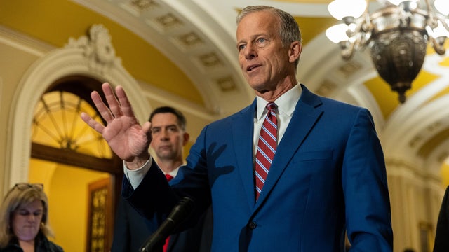 Senate Majority Leader John Thune speaks at a press conference with other members of Senate Republican leadership following a policy luncheon at the U.S. Capitol in Washington, DC on May 13, 2025. 
