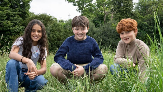 From left, "Harry Potter" actors Arabella Stanton, Dominic McLaughlin and Alastair Stout are seen in a picture provided by HBO on May 27, 2025. 