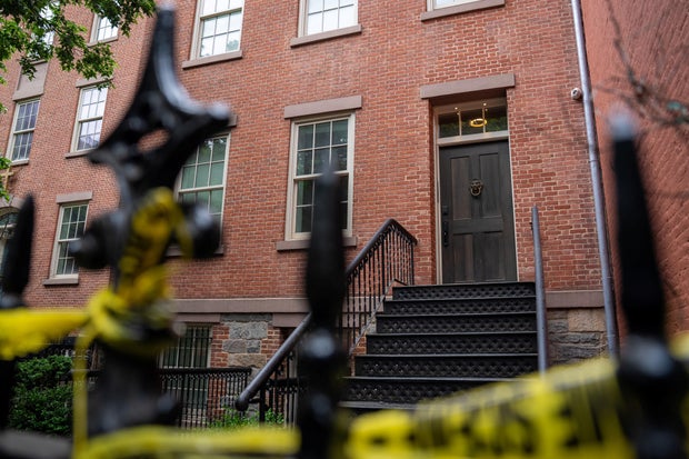 The Manhattan town house where an Italian man was allegedly tortured for weeks in an attempt to gain access to his bitcoin wallet is seen in New York City, May 29, 2025. 