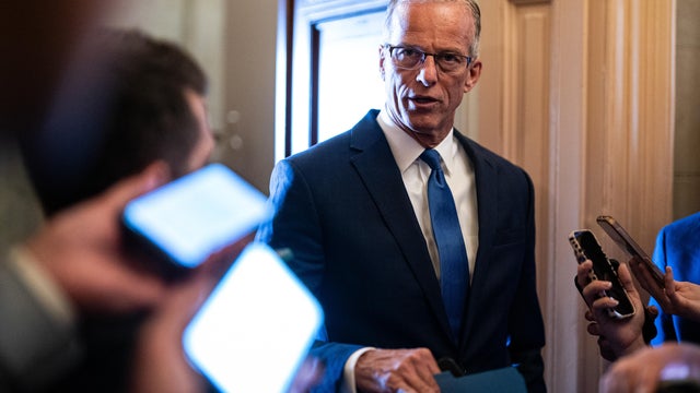 Senate Majority Leader John Thune, a Republican from South Dakota, speaks to members of the media at the U.S. Capitol in Washington, DC, on Monday, June 2, 2025. 