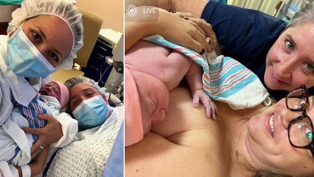 Montgomery County couple Mary and Marissa during the births of their children 