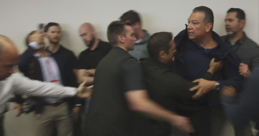 Sen. Alex Padilla forcibly removed from Kristi Noem press conference 