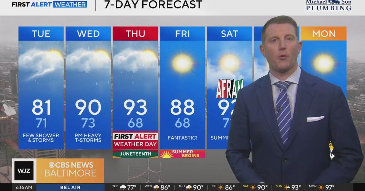 Warmer Tuesday, a few showers and storms - CBS Baltimore