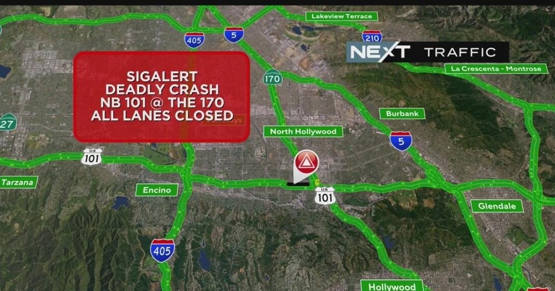 All lanes of the northbound 101 Freeway in North Hollywood closed after double fatal crash 