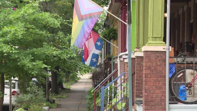 Pride flags in a Baltimore neighborhood 