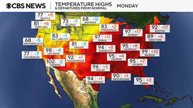 Maps show heat wave forecast across U.S. Here's what to know. monday-natl-highs.png
