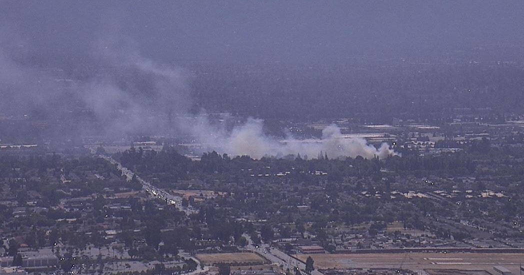 Vegetation fires burn near Highway 101 in San Jose 
