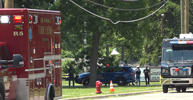Law enforcement outside CrossPointe Community Church in Wayne, Michigan