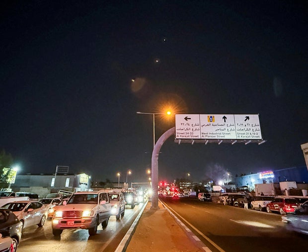 Interceptor missiles are fired, after Iran's armed forces say they targeted the Al-Udeid base in a missile attack, as seen from Doha 