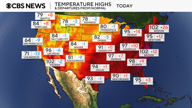 Map shows temperature forecast for Tuesday, June 24 