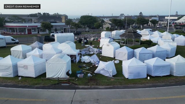 An aerial view of tents destroyed by a driver in Montauk 