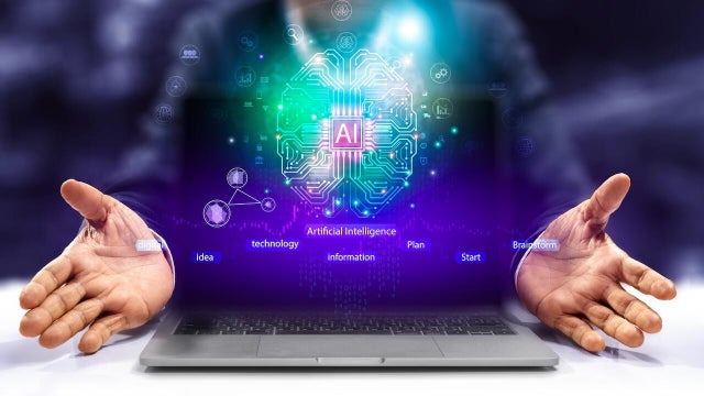 Internet technology and people's networks use AI to help with work, AI Learning or artificial intelligence in business and modern technology, AI technology in everyday life. 