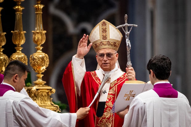 Pope Leo XIV delivers his blessing during the Holy Mass on 