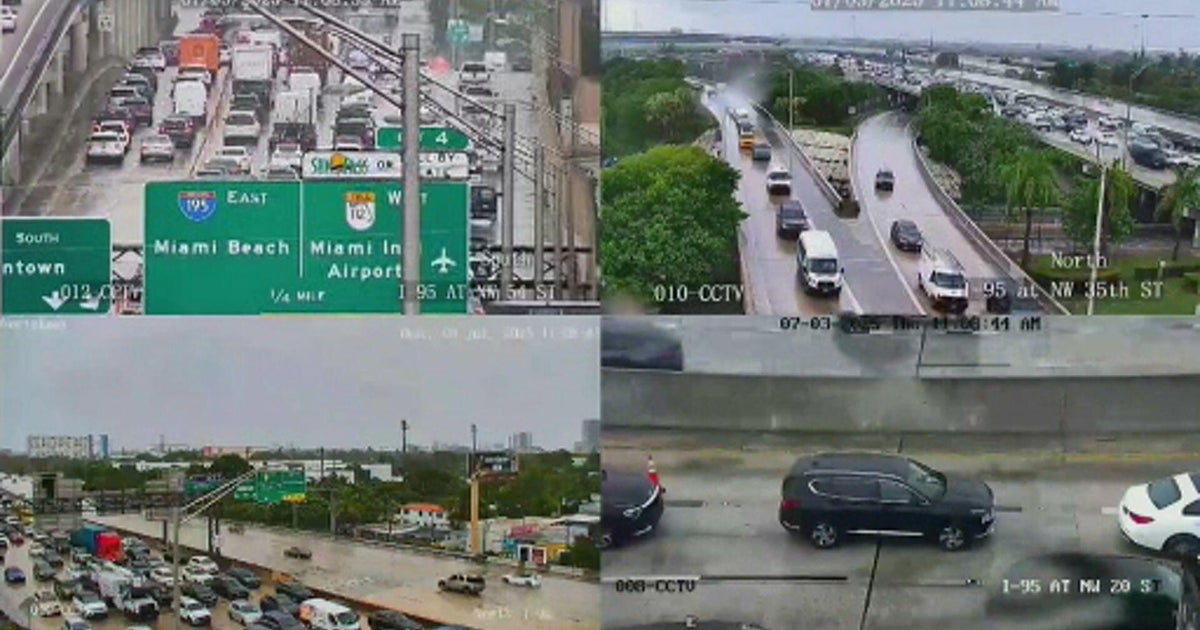 FHP investigation temporarily shuts down southbound I-95 in Miami, causing traffic backups during heavy rain