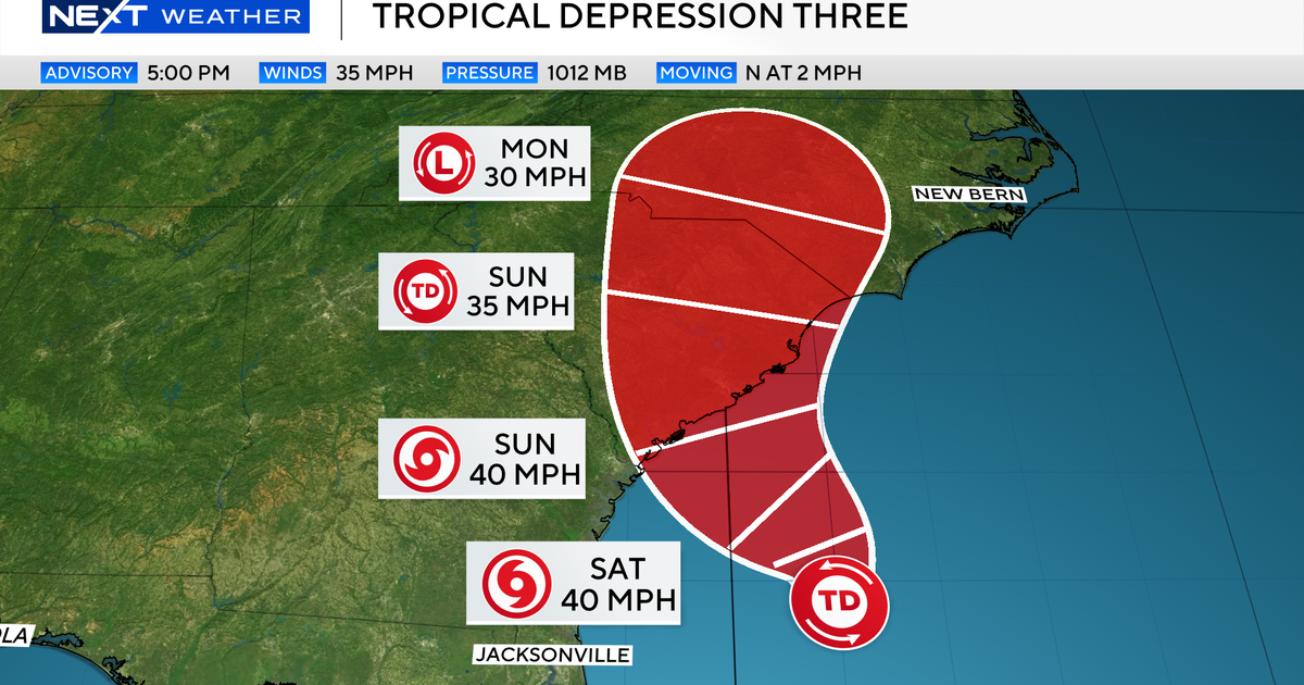 Tropical Depression 3 forms off U.S. Southeast coast near South Carolina