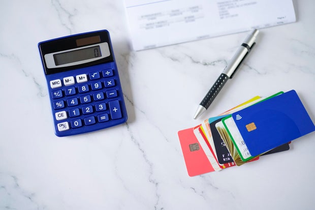 Credit cards with calculator and bill
