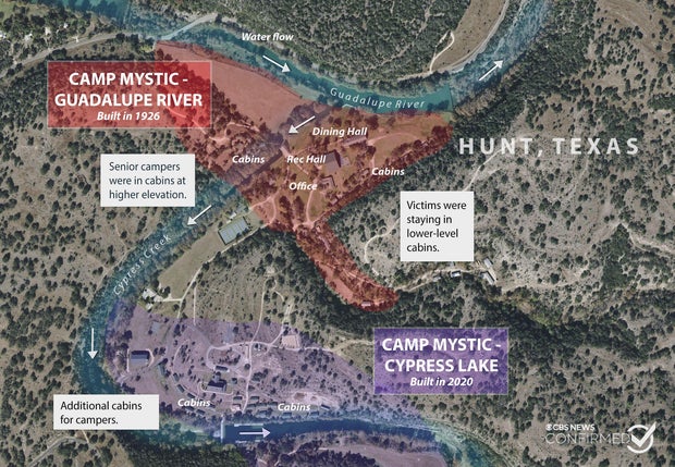 Map shows location of Camp Mystic 