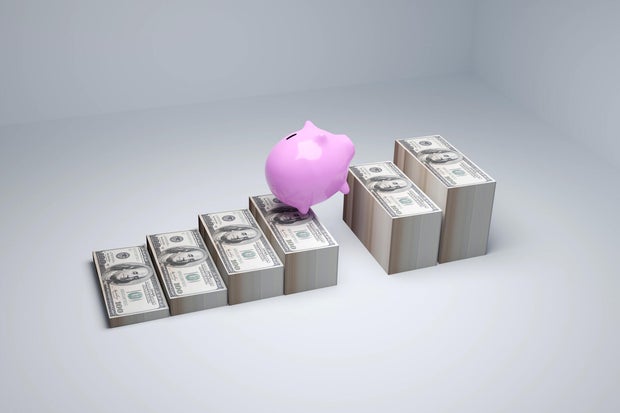 Piggy bank jumping, financial concept photo , 3D Render 