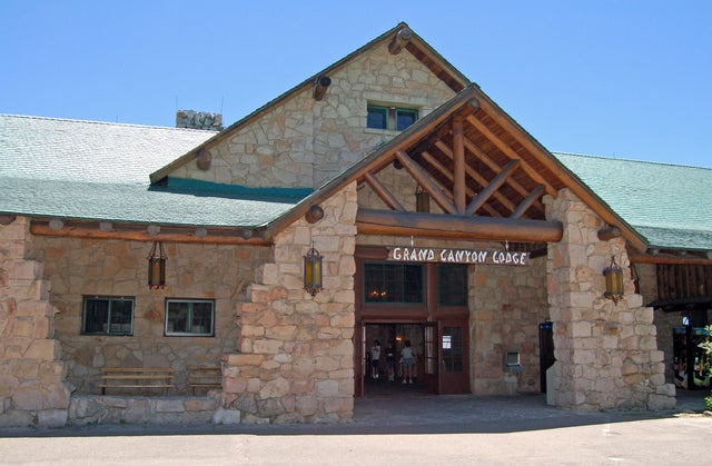 A general view of the front entrance of the Grand Canyon Lodge in Arizona 