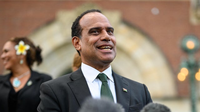 Vanuatu's Climate Change Minister Ralph Regenvanu speaks to the media after an International Court of Justice session tasked with issuing the first advisory opinion on states' legal obligations to address climate change, at The Hague in the Netherlands on July 23, 2025. 
