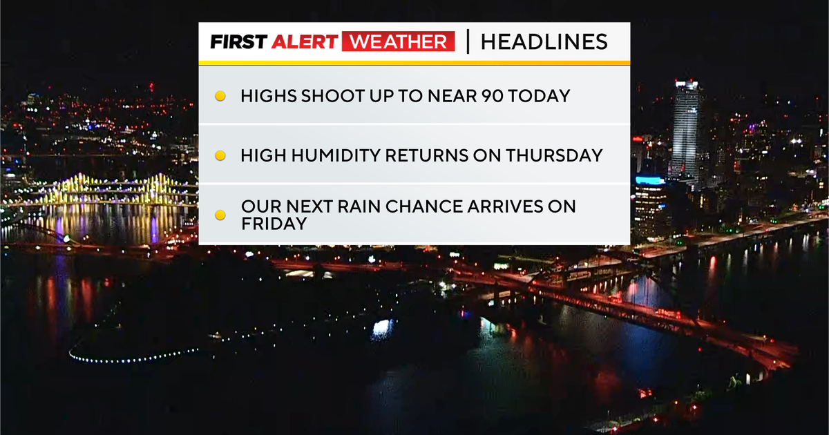 Pittsburgh will see temperatures near 90 degrees on Wednesday with future rain chances 