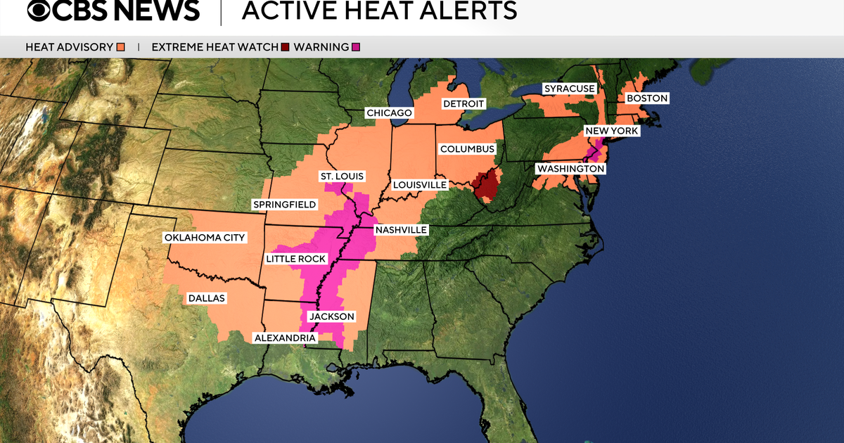 Map shows U.S. heat advisories as heat dome moves east 