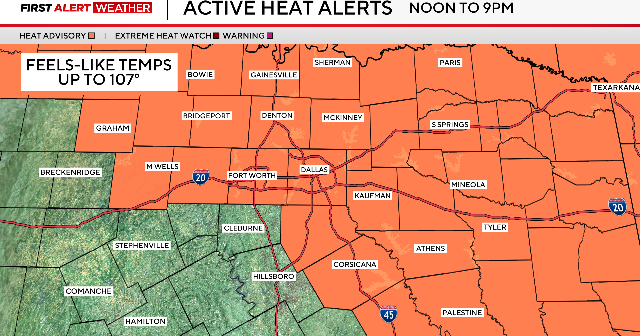 Heat advisory in effect across North Texas on Thursday 