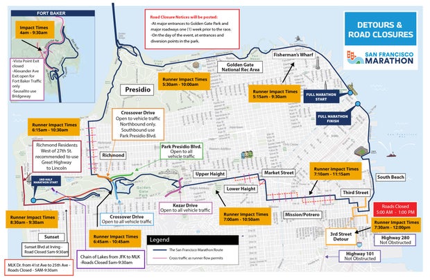 San Francisco Marathon Road Closures Map 