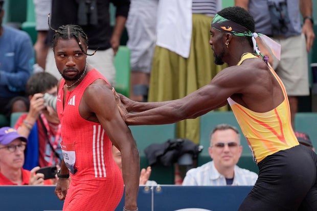 Noah Lyles shoved by Kenny Bednarek after winning 200 meters at U.S. nationals