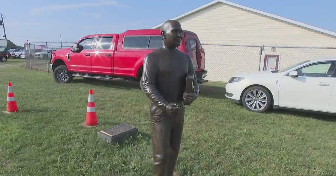 Bronze statue of Corey Comperatore erected at Butler Farm Show grounds 