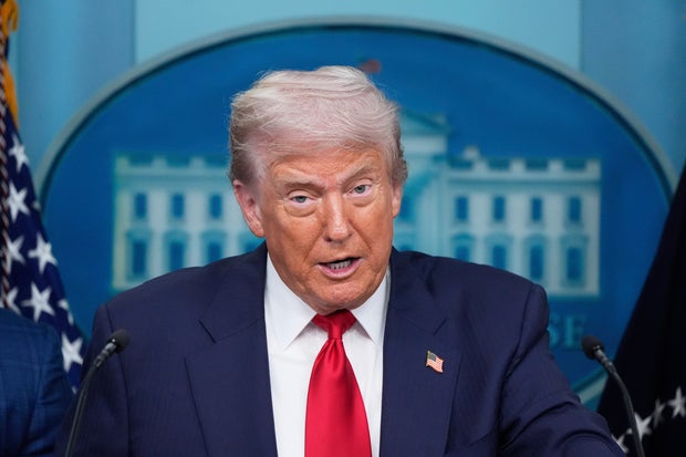 President Trump speaks with correspondents in the journalistic briefing room James Brady at the White House, on Monday, August 11, 2025, in Washington. 