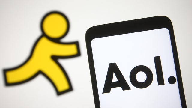 In this photo illustration, AOL logo is seen on a smartphone 
