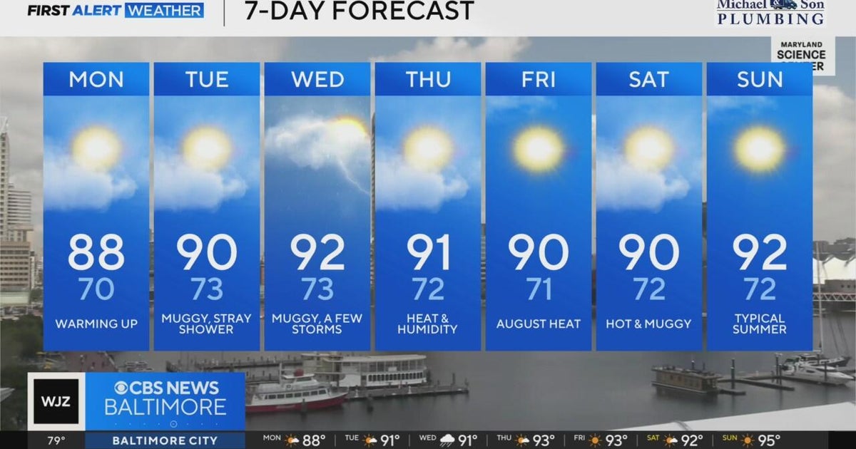 Another heat wave, stormy weather expected in Maryland this week - CBS ...