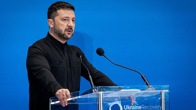 Ukrainian President Volodymyr Zelensky addresses a press conference 