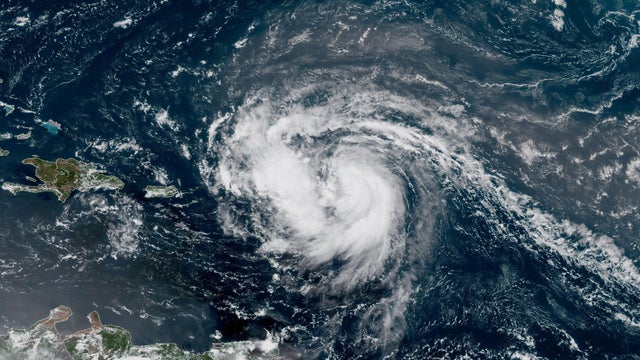 A satellite image shows Hurricane Erin at 11:10 a.m. EDT, Aug. 15, 2025. 