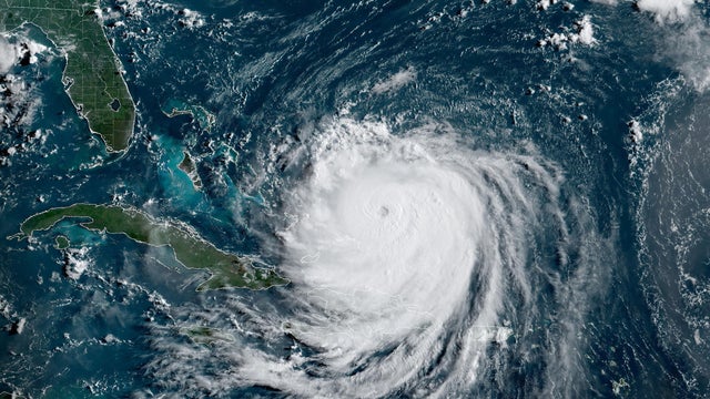 A satellite image shows Hurricane Erin at 8:20 a.m. EDT, Aug. 18, 2025. 