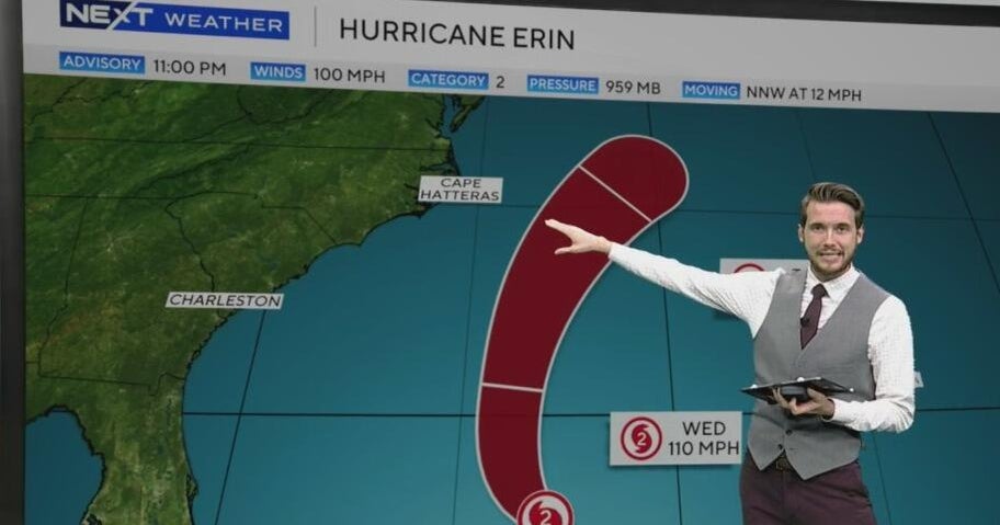 Hurricane Erin remained a Category 2 storm on Tuesday night – CBS News