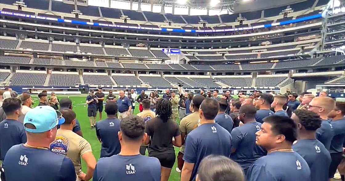 Troops trade boots for cleats at AT&T Stadium - CBS Texas