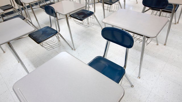 Desks in a Classroom 