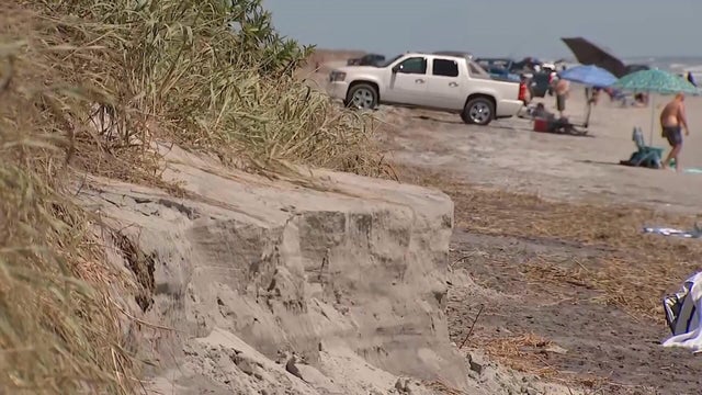 A small drop-off is seen at Brigantine beach in New Jersey 