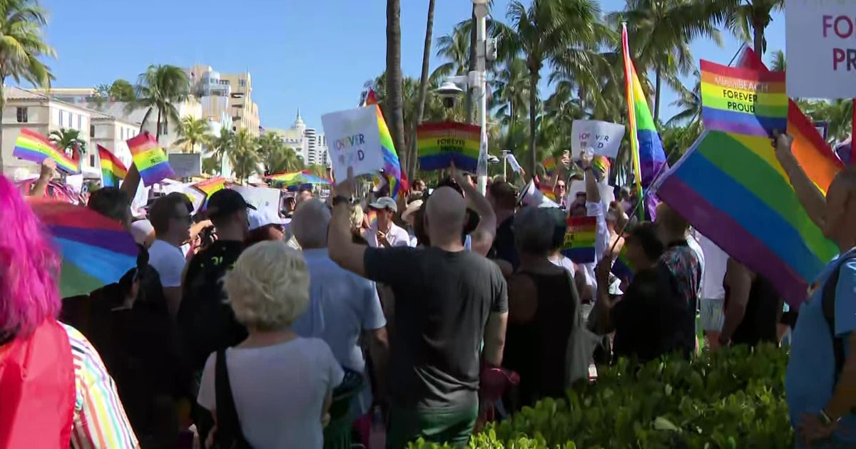 Miami Beach marchers protest state-ordered removal of rainbow crosswalks
