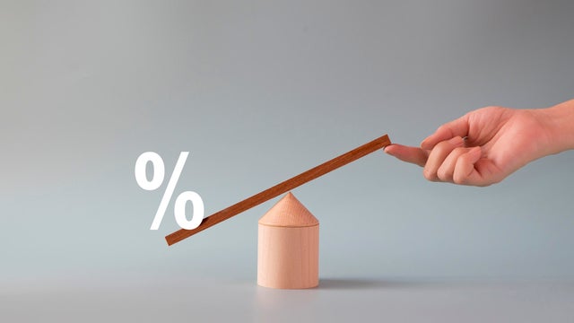 Conceptual finance or business growth trend still life with balance scale. Stock photo. 