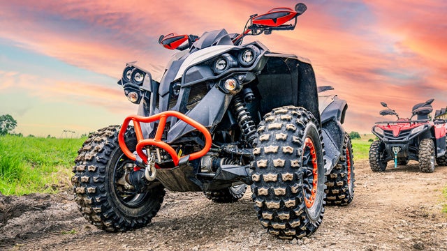 Quad ATV Moto Bike on green hills background in Polish mountains Zakopane 
