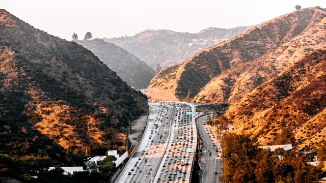 Highway 405 and surrounding hills in Los Angeles, California 