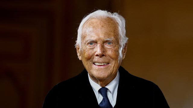 Designer Giorgio Armani appears at the end of his Haute Couture Spring/Summer 2025 collection show in Paris, France, Jan. 28, 2025. 