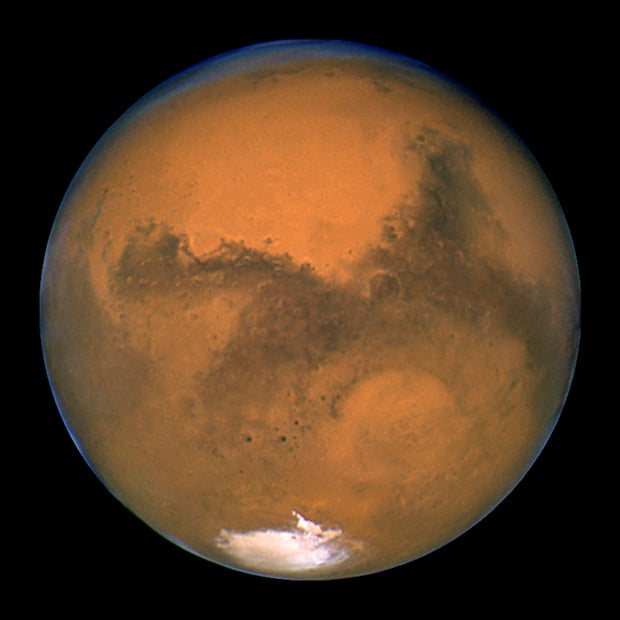 NASA's Hubble Space Telescope snapped a representation   of Mars connected  Aug. 27, 2003. 